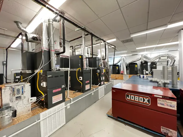 HVAC Training Lab at Houston Career Institute - Multiple HVAC units for comprehensive system training